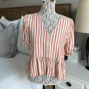 Madewell Pink and White Striped Peplum Blouse
